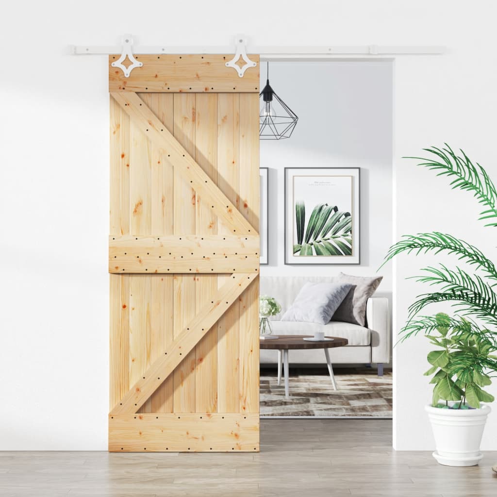 VidaXL Schiebetür mit Beschlägen 85x210 cm massives Kiefernholz