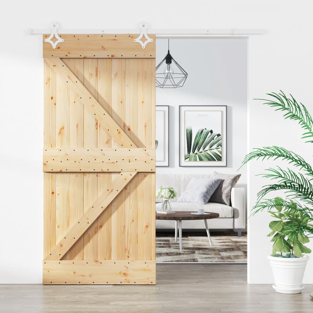 VidaXL Schiebetür mit Beschlägen 95x210 cm massives Kiefernholz