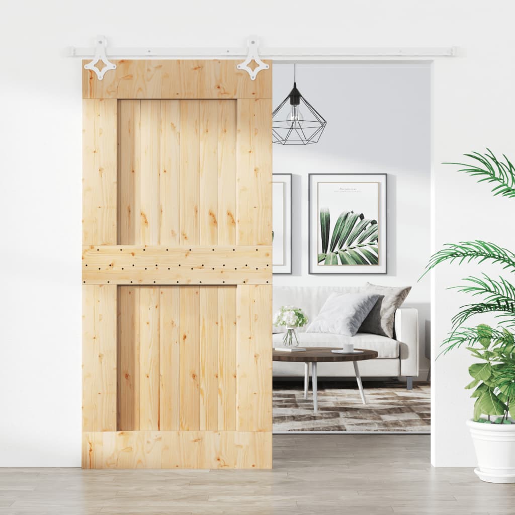 VidaXL Schiebetür mit Beschlägen 95x210 cm massives Kiefernholz