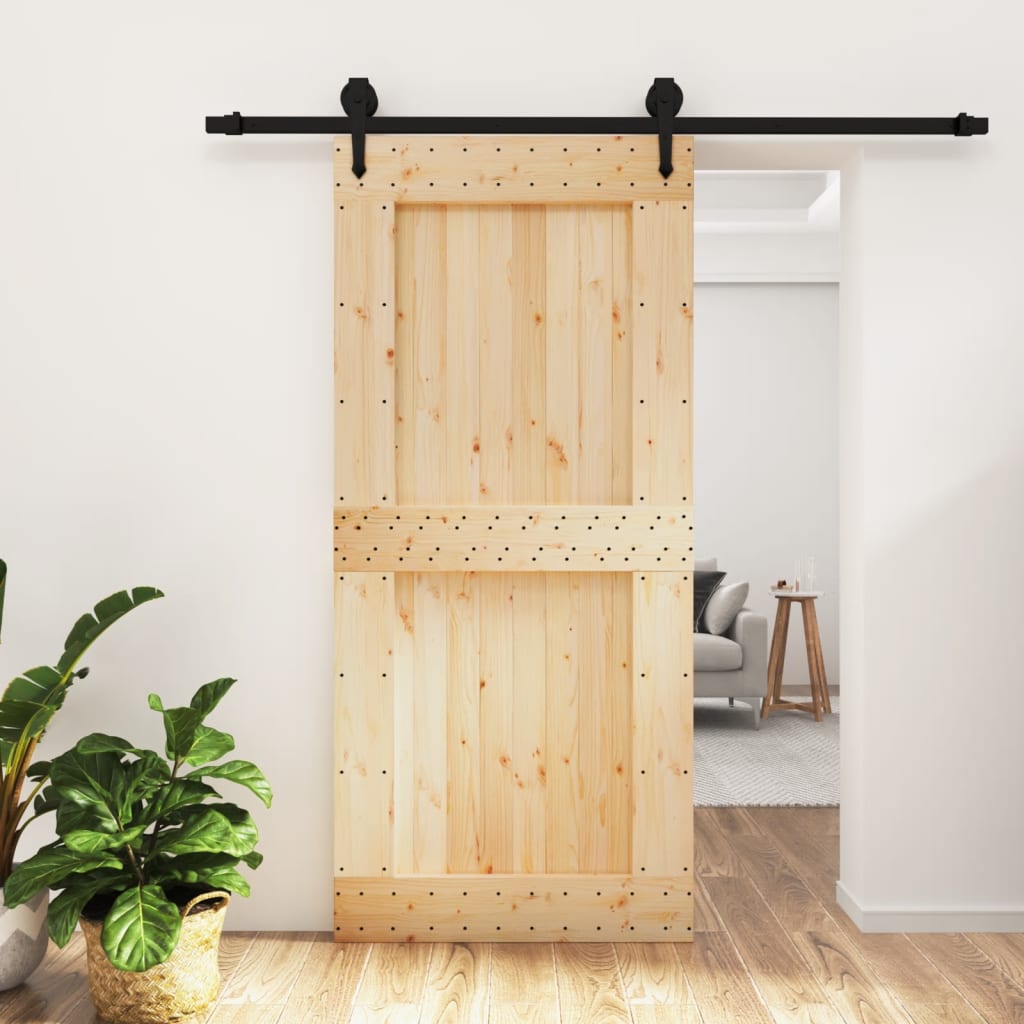 VidaXL Schiebetür mit Beschlägen 95x210 cm massives Kiefernholz