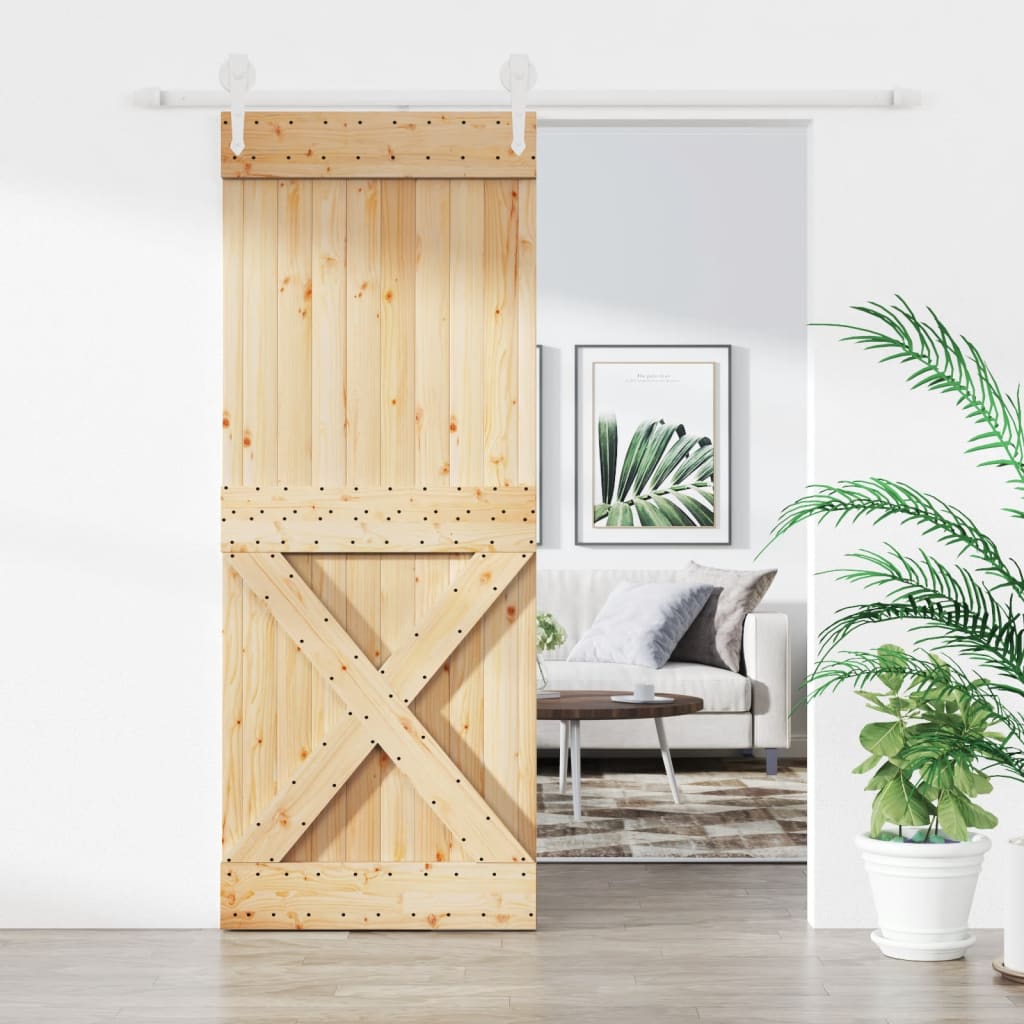 VidaXL Schiebetür mit Beschlägen 90x210 cm massives Kiefernholz