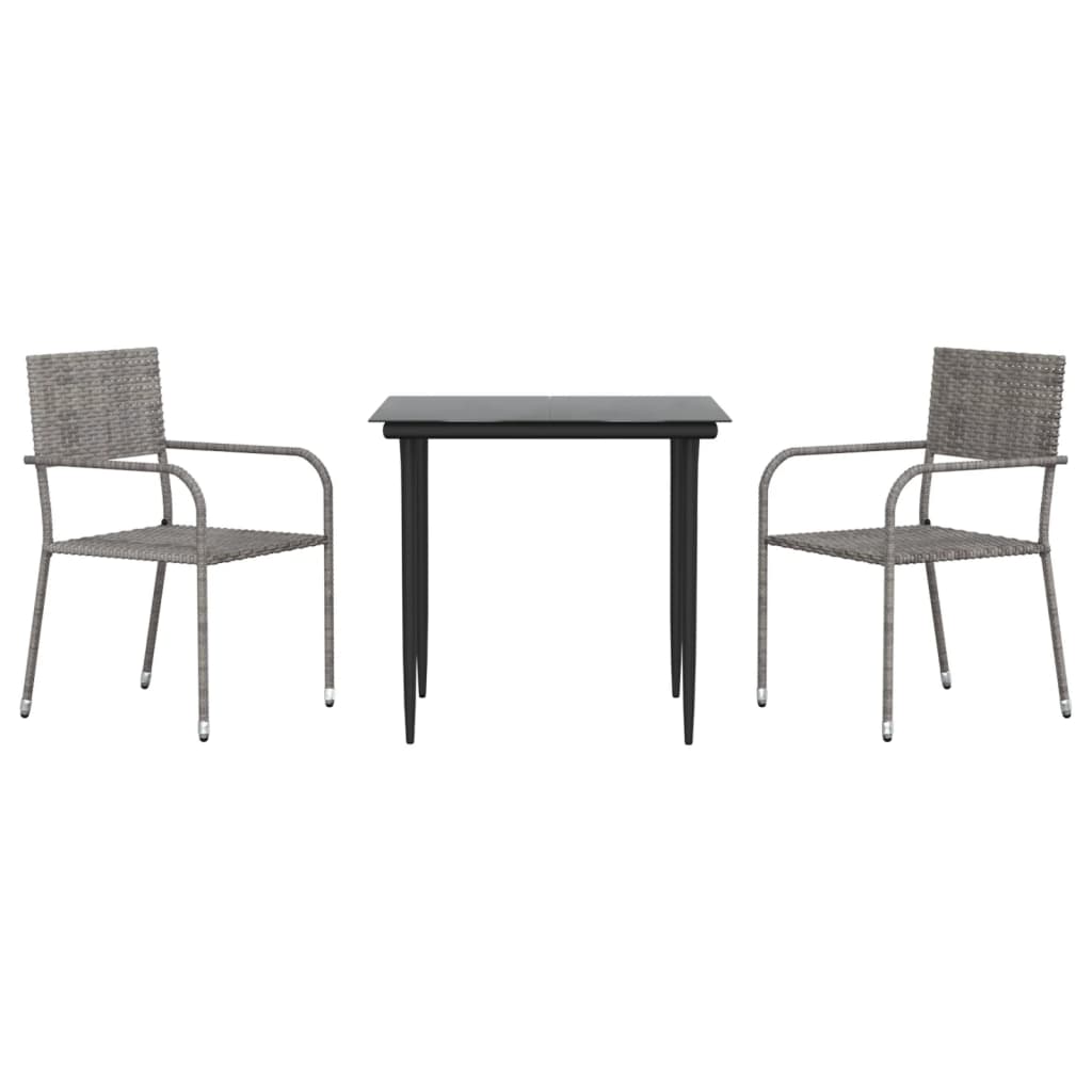 Vidaxl 3-delige tuinset poly rattan en staal grijs en zwart