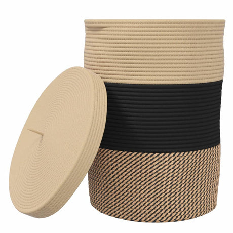 Vidaxx Aufbewahrungskorb mit Deckel ø 37x50 cm Baumwolle schwarz und beige