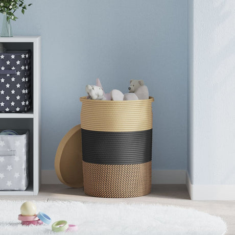 Vidaxx Aufbewahrungskorb mit Deckel ø 37x50 cm Baumwolle schwarz und beige