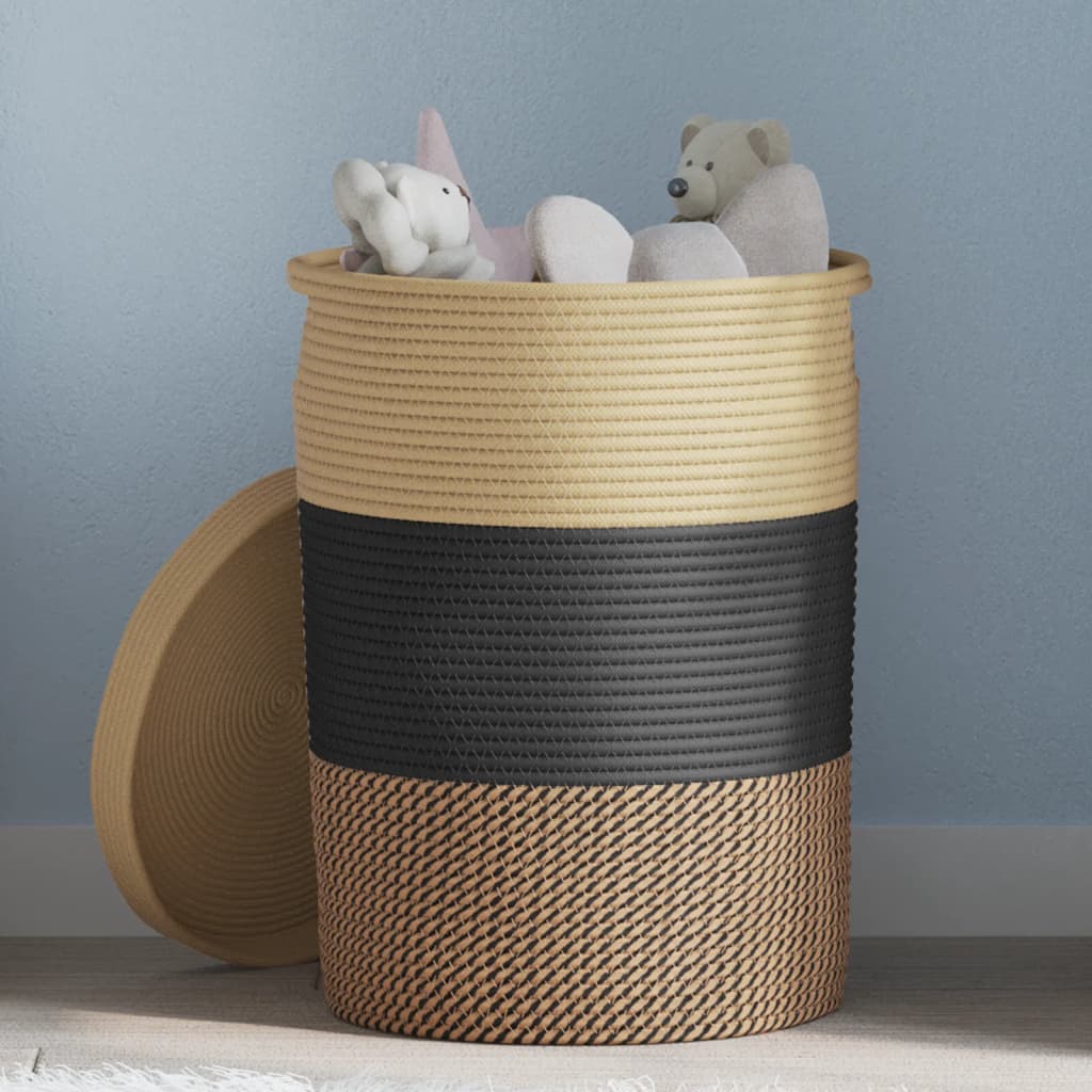 Vidaxx Aufbewahrungskorb mit Deckel ø 37x50 cm Baumwolle schwarz und beige