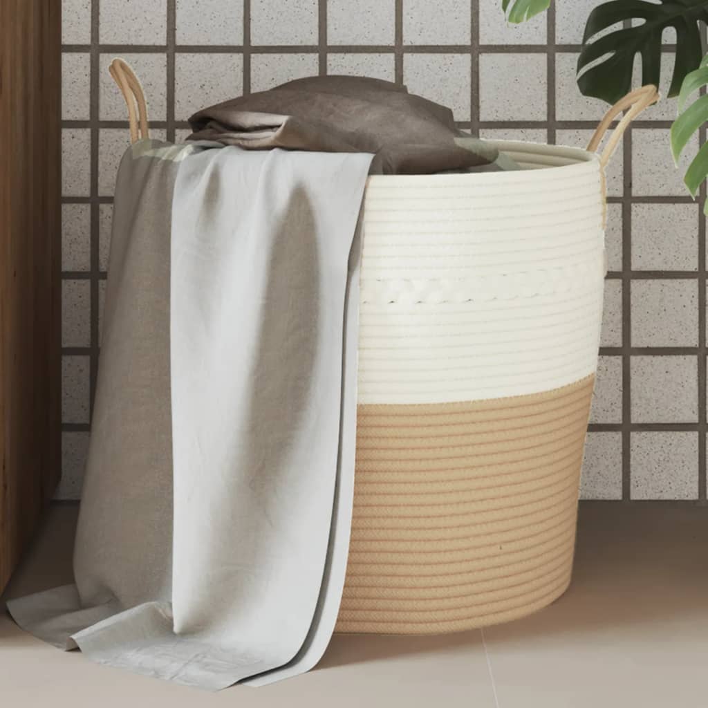 Vidaxx Aufbewahrungskorb ø 43x38 cm Baumwolle Beige und Weiß
