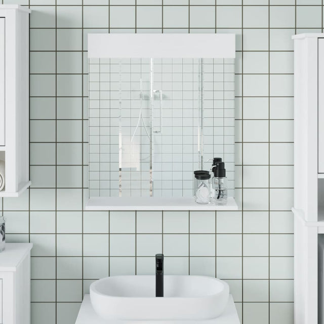 Vidaxl badkamerspiegel met schap berg 60x12x70 cm massief hout wit