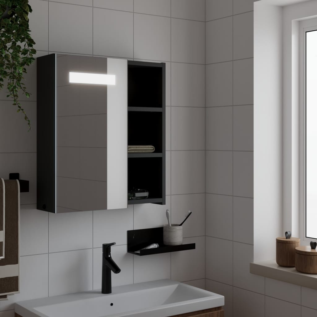 Vidaxl badkamerkast met spiegel en led 45x13x52 cm zwart