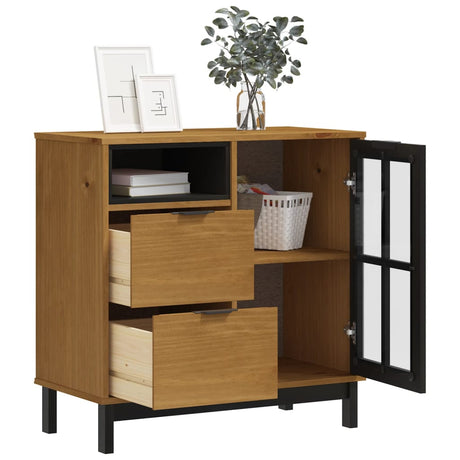 Vidaxl dressoir met glazen deuren flam 80x40x80 cm massief grenenhout