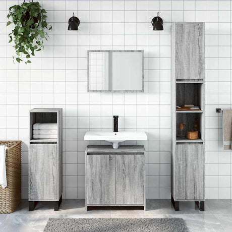 Vidaxl 2-delige badkamermeubelset bewerkt hout grijs sonoma eikenkleur