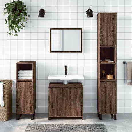 Vidaxl 2-delige badkamermeubelset bewerkt hout bruin eikenkleur