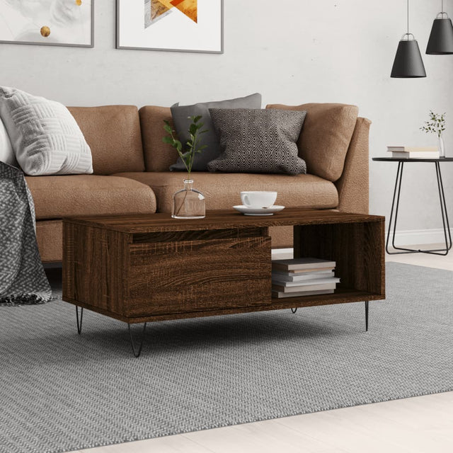 Vidaxl salontafel 90x50x36,5 cm bewerkt hout bruin eikenkleur