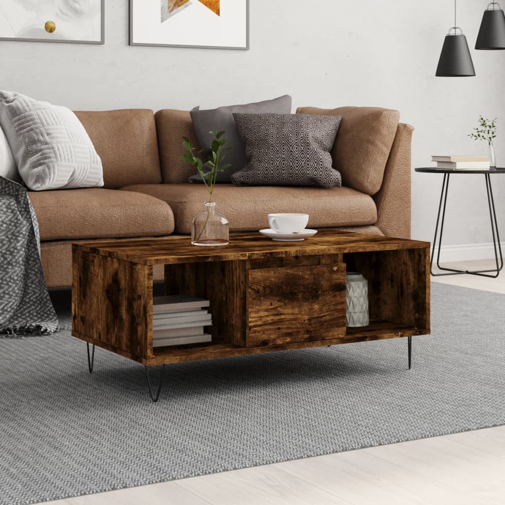 Vidaxl salontafel 90x50x36,5 cm bewerkt hout gerookt eikenkleurig