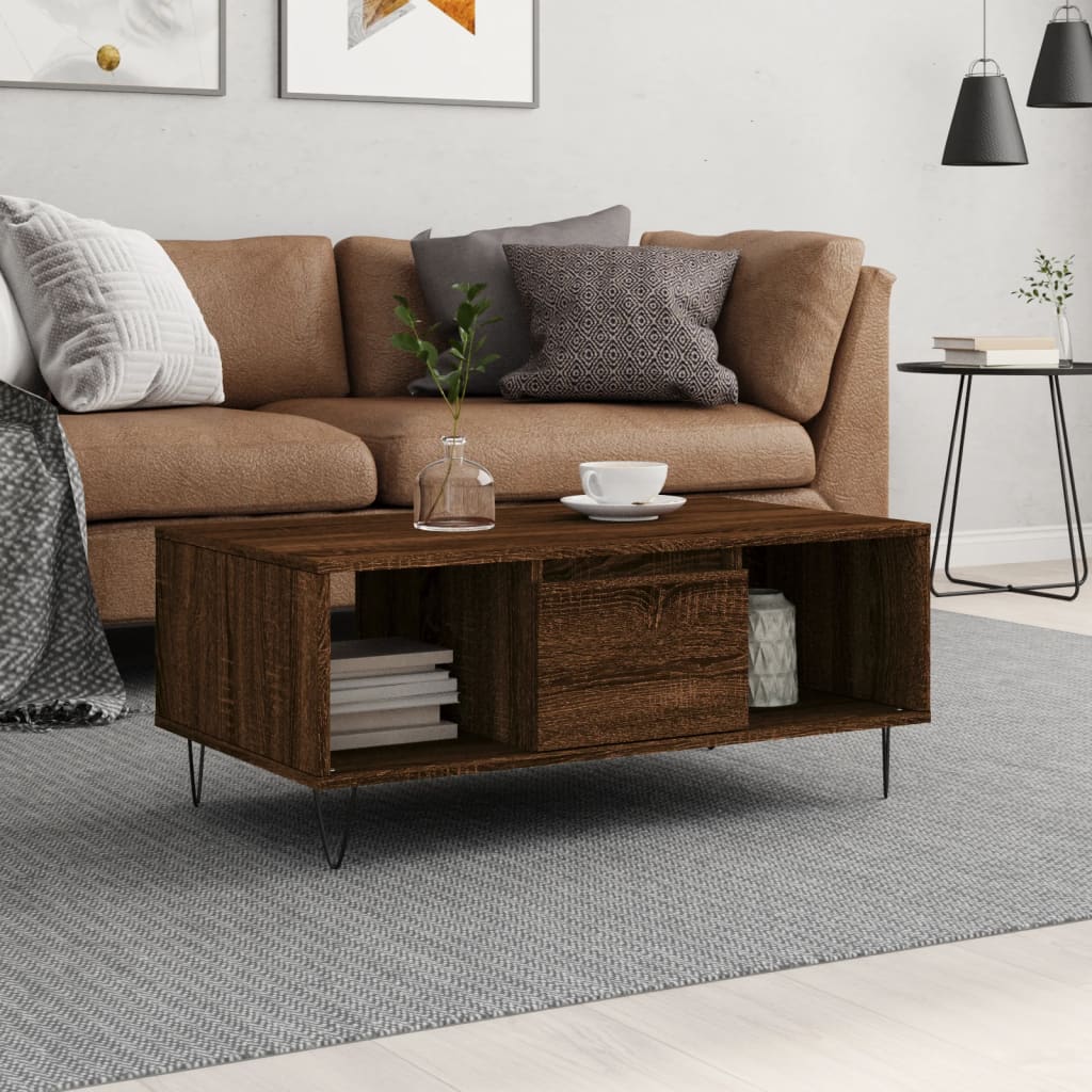 Vidaxl salontafel 90x50x36,5 cm bewerkt hout bruin eikenkleur