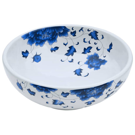 Vidaxx Aufsatzwaschbecken rund φ41x14 cm aus Keramik weiß und blau
