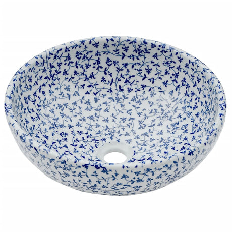 VidaXL Aufsatzwaschbecken rund Φ41x14 cm aus Keramik weiß und blau