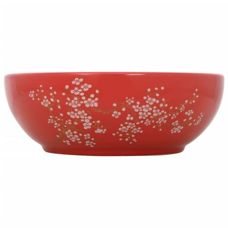 VidaXL Aufsatzwaschbecken rund Φ41x14 cm aus Keramik weiß und rot