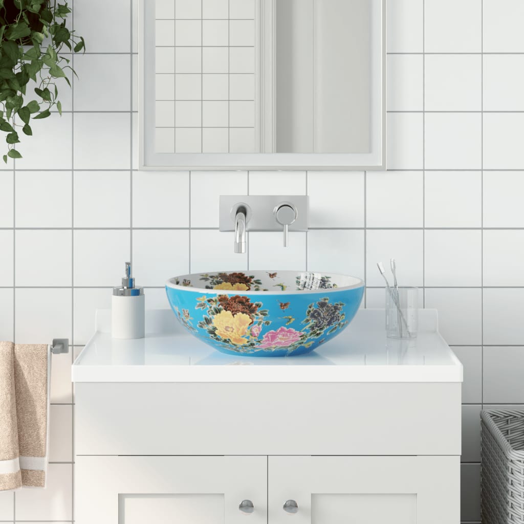 VidaXL Aufsatzwaschbecken rund Φ41x14 cm aus Keramik mehrfarbig