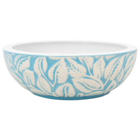 VidaXL Aufsatzwaschbecken rund Φ41x14 cm aus Keramik weiß und blau