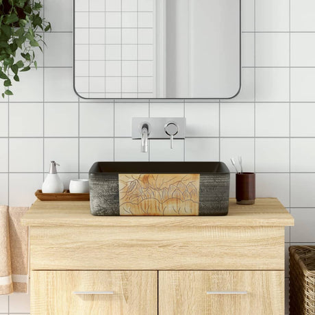 Vidaxx Aufsatzwaschbecken rechteckig 46x35,5x13 cm Keramik schwarz und braun