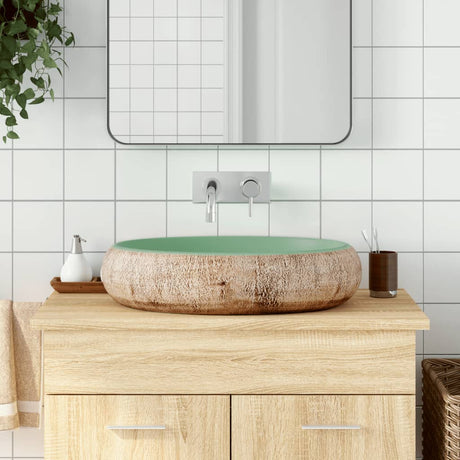 Vidaxx Aufsatzwaschbecken oval 59x40x15 cm Keramik grün und braun