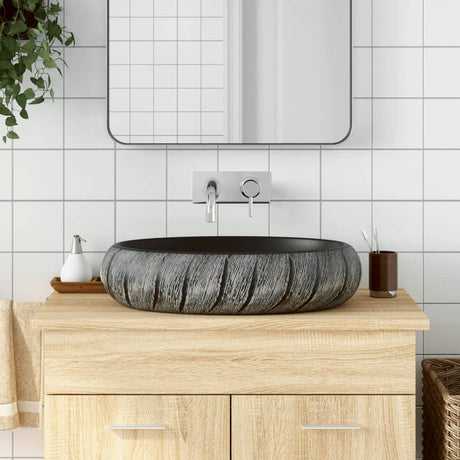 Vidaxx Aufsatzwaschbecken oval 59x40x15 cm Keramik schwarz und grau