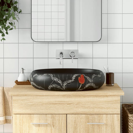 Vidaxx Aufsatzwaschbecken oval 59x40x15 cm Keramik schwarz