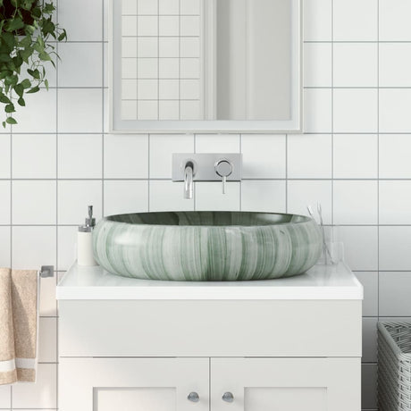 VidaXL Aufsatzwaschbecken oval 59x40x15 cm Keramik grün