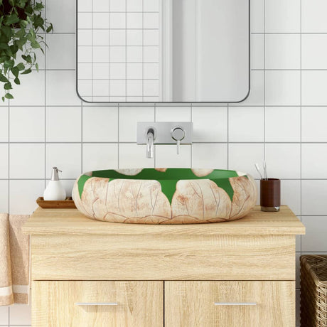 Vidaxx Aufsatzwaschbecken oval 59x40x15 cm Keramik grün und braun