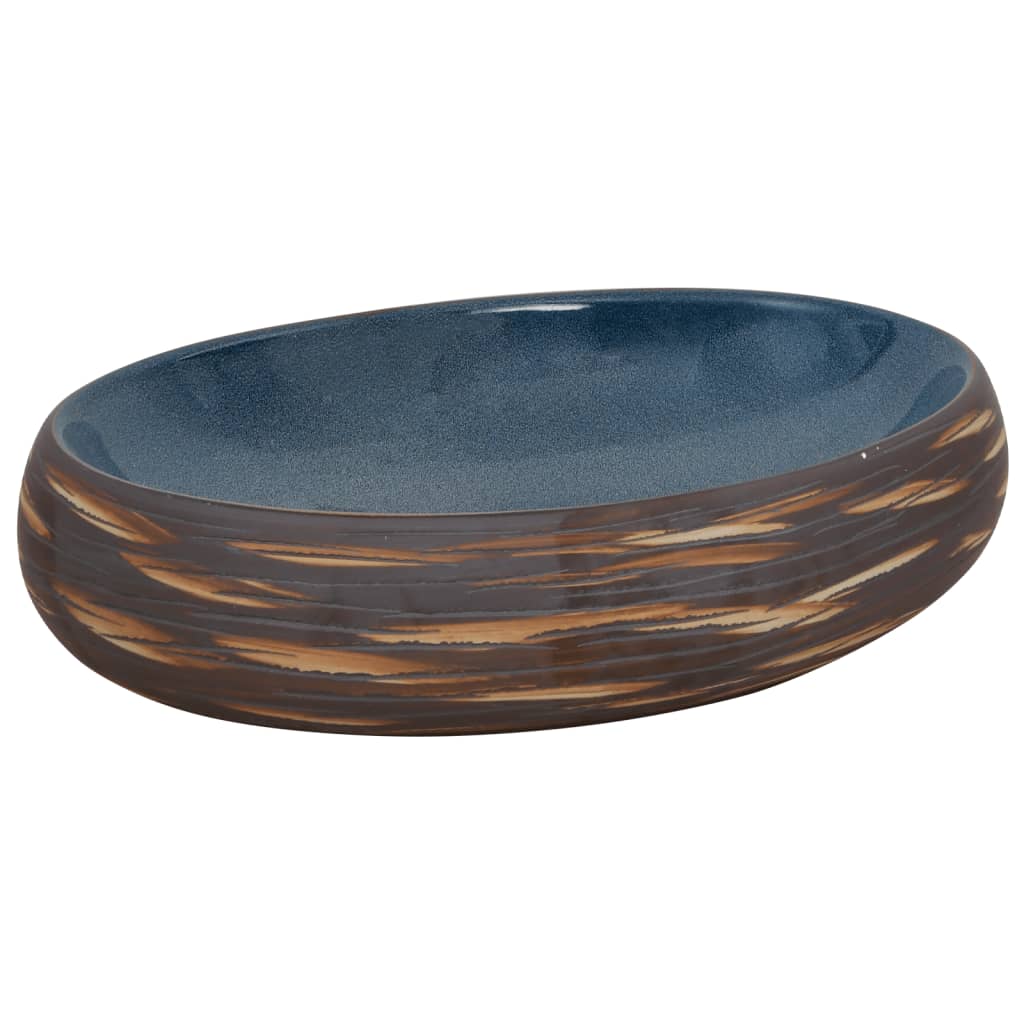 Vidaxx Aufsatzwaschbecken oval 59x40x15 cm Keramik braun und blau