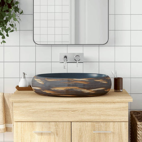 Vidaxx Aufsatzwaschbecken oval 59x40x15 cm Keramik braun und blau