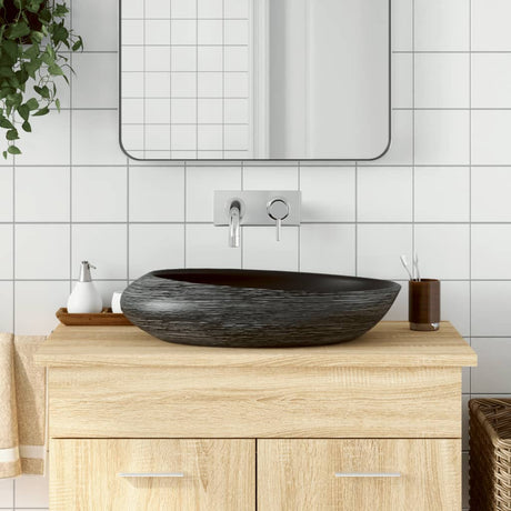 VidaXL Aufsatzwaschbecken oval 59x40x14 cm Keramik grau und schwarz