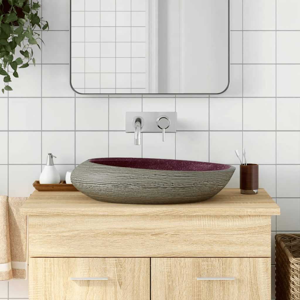 Vidaxx Aufsatzwaschbecken oval 59x40x14 cm Keramik Lila und Grau