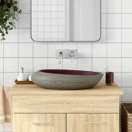 Vidaxx Aufsatzwaschbecken oval 59x40x14 cm Keramik Lila und Grau