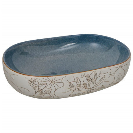 Vidaxx Aufsatzwaschbecken oval 59x40x14 cm aus Keramik sandfarben und blau