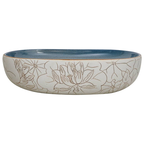 Vidaxx Aufsatzwaschbecken oval 59x40x14 cm aus Keramik sandfarben und blau
