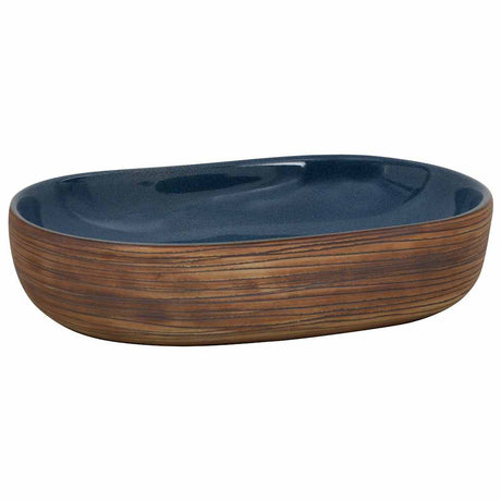 Vidaxx Aufsatzwaschbecken oval 59x40x14 cm Keramik braun und blau