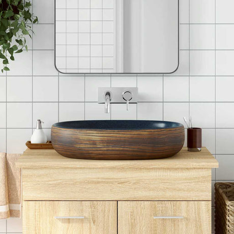 Vidaxx Aufsatzwaschbecken oval 59x40x14 cm Keramik braun und blau