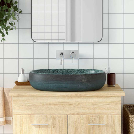 Vidaxx Aufsatzwaschbecken oval 59x40x14 cm Keramik Türkis