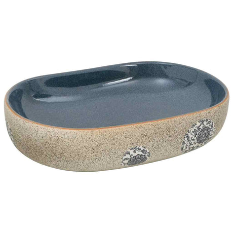 Vidaxx Aufsatzwaschbecken oval 59x40x14 cm aus Keramik sandfarben und blau