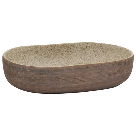 Vidaxx Aufsatzwaschbecken oval 59x40x14 cm aus Keramik sandfarben und braun