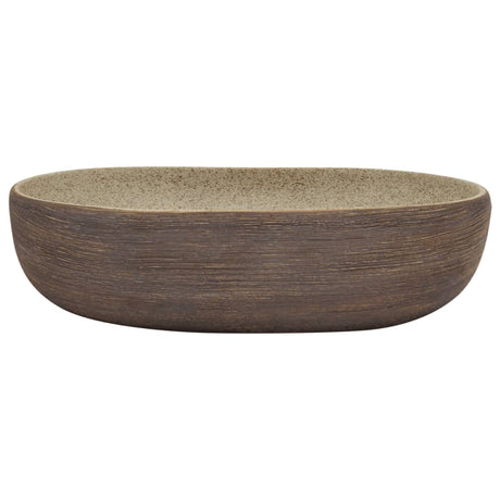 Vidaxx Aufsatzwaschbecken oval 59x40x14 cm aus Keramik sandfarben und braun