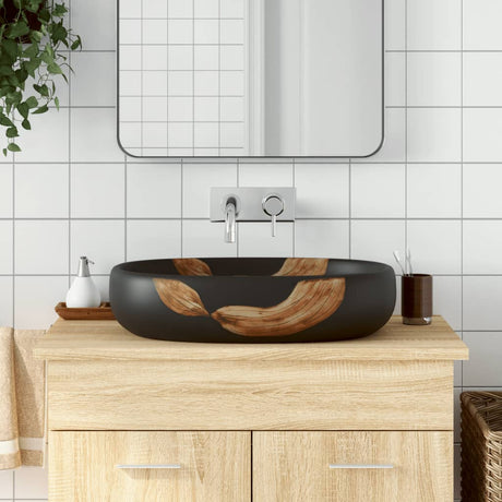Vidaxx Aufsatzwaschbecken oval 59x40x14 cm Keramik schwarz