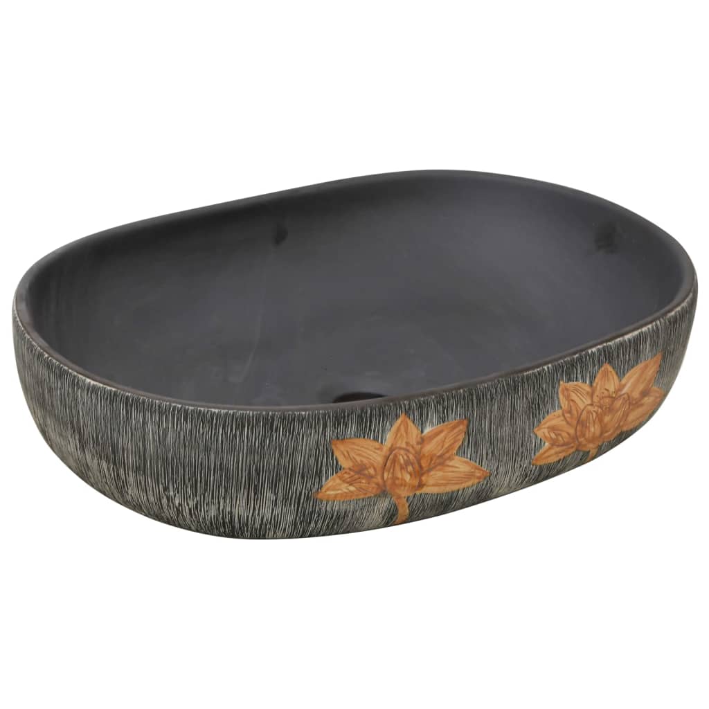 Vidaxx Aufsatzwaschbecken oval 59x40x14 cm Keramik grau und schwarz