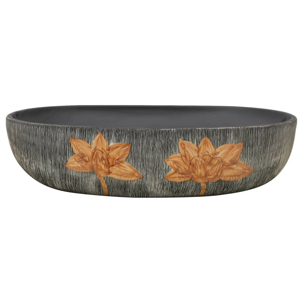 Vidaxx Aufsatzwaschbecken oval 59x40x14 cm Keramik grau und schwarz
