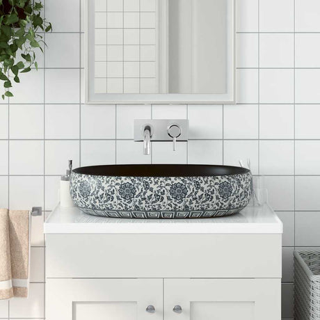 Vidaxx Aufsatzwaschbecken oval 59x40x14 cm Keramik schwarz und blau