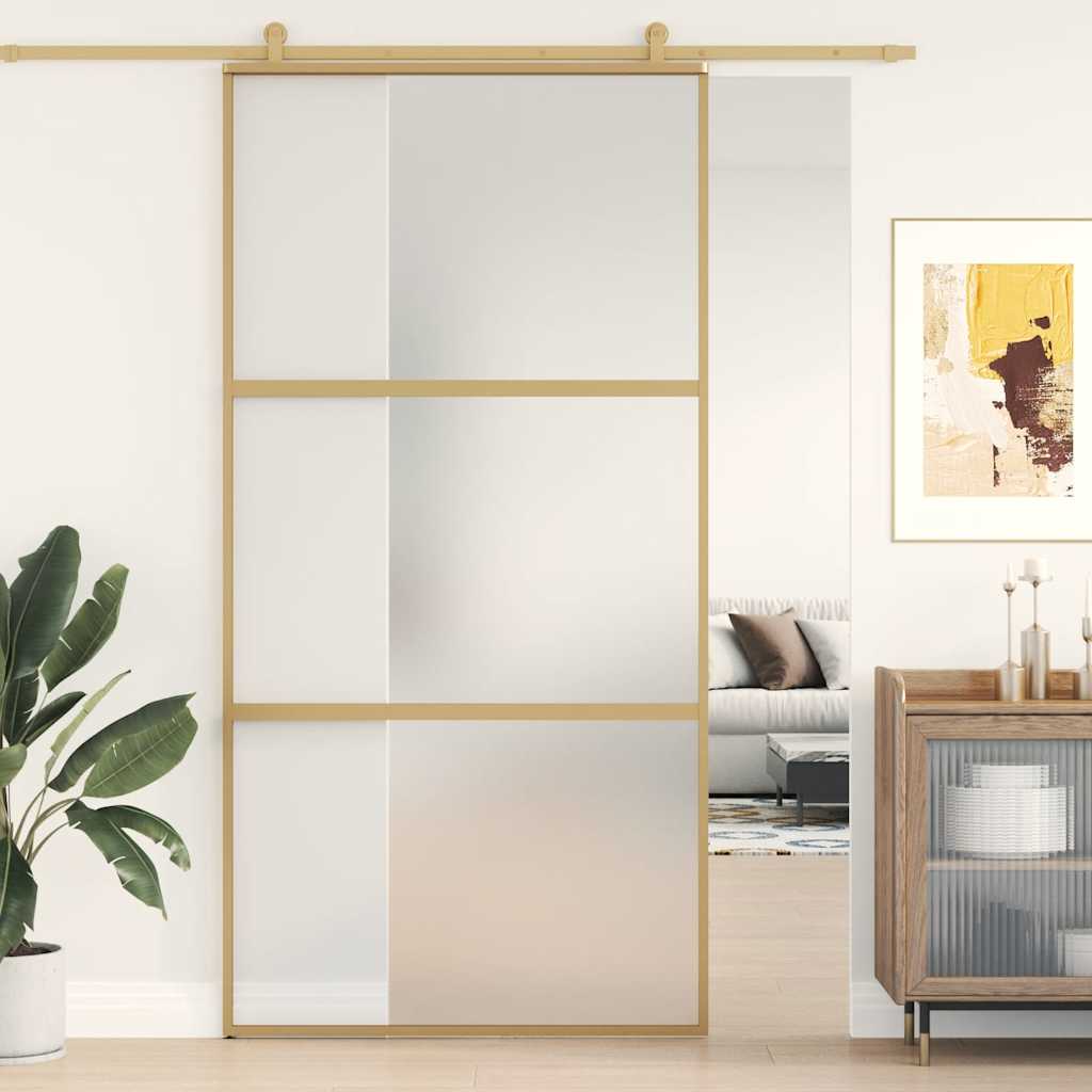 VidaXL Schiebetür 102,5x205 cm mattes ESG-Glas und Aluminium goldfarben