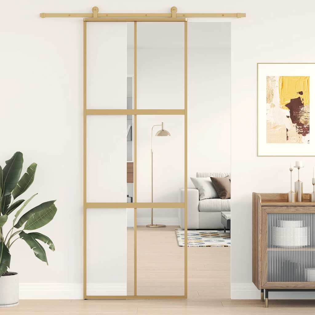 Vidaxx Schiebetür 76x205 cm klares ESG-Glas und goldfarbenes Aluminium