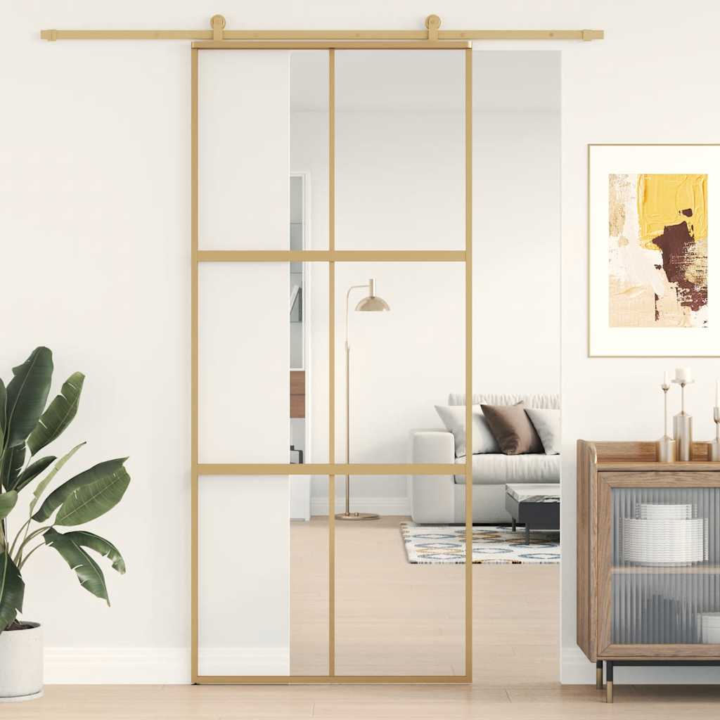 Vidaxx Schiebetür 90x205 cm klares ESG-Glas und Aluminium goldfarben