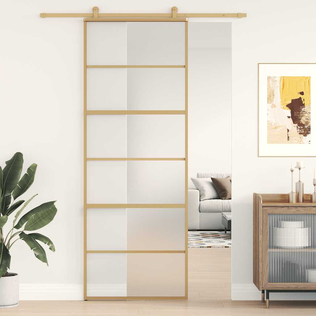 Vidaxx Schiebetür 76x205 cm ESG-Glas matt und Aluminium goldfarben